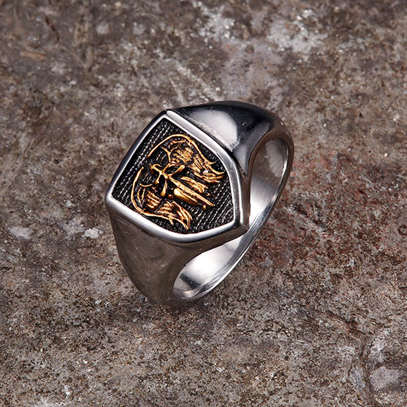 Simple Angel Wings Ares Shield Stainless Steel Ring