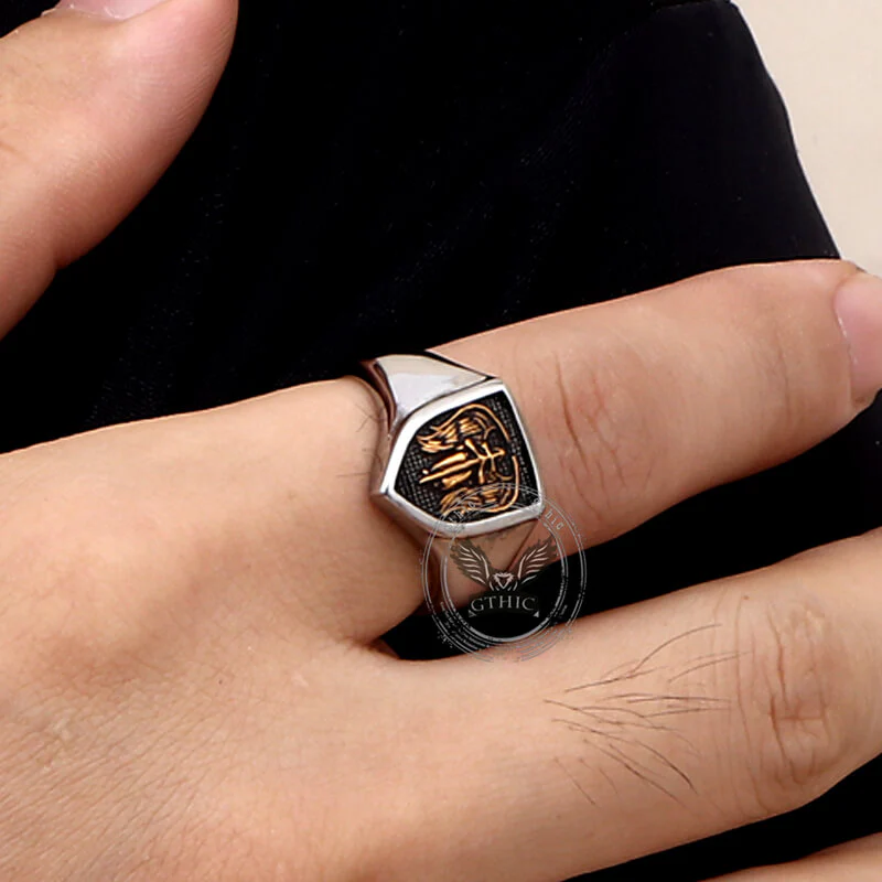 Simple Angel Wings Ares Shield Stainless Steel Ring