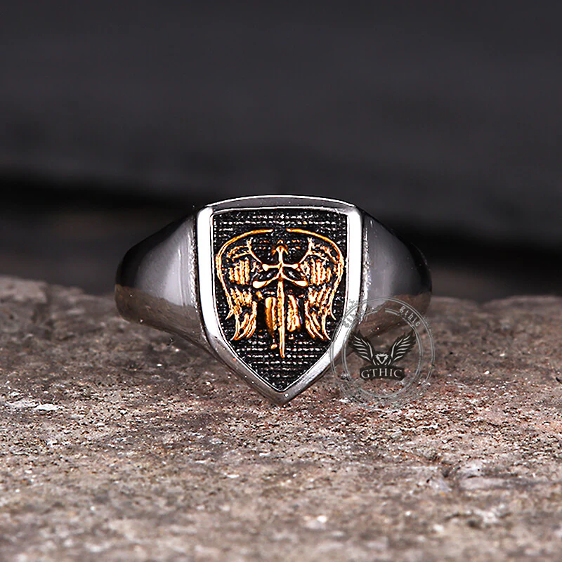 Simple Angel Wings Ares Shield Stainless Steel Ring