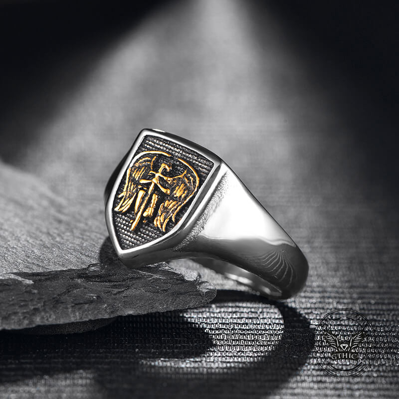 Simple Angel Wings Ares Shield Stainless Steel Ring