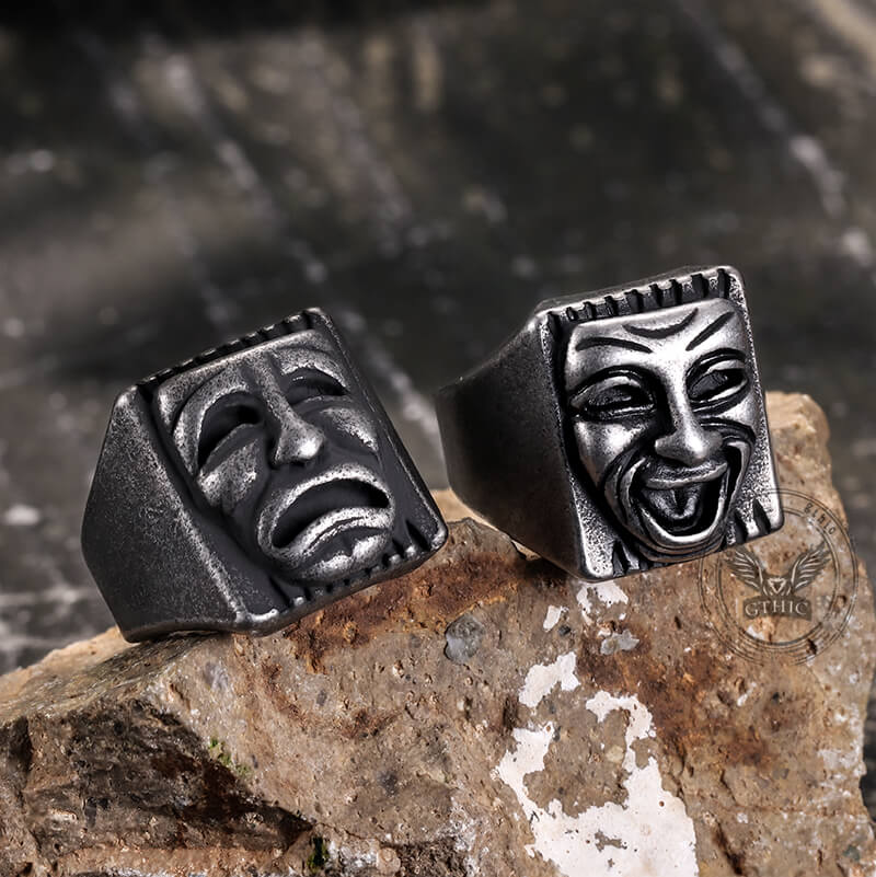 Punk Skull Face Expression Square Stainless Steel Ring
