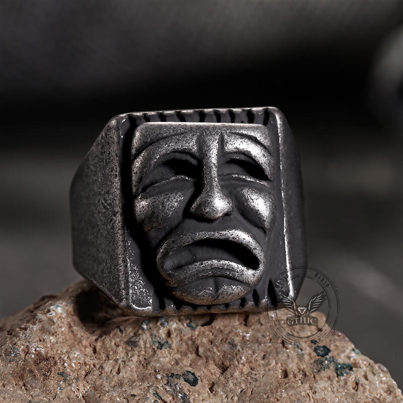 Punk Skull Face Expression Square Stainless Steel Ring