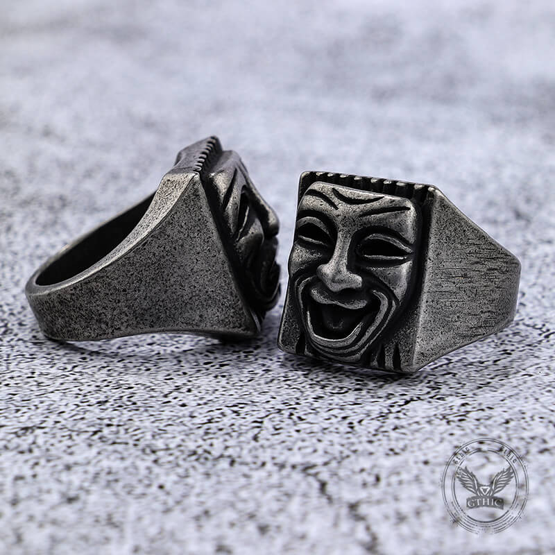 Punk Skull Face Expression Square Stainless Steel Ring
