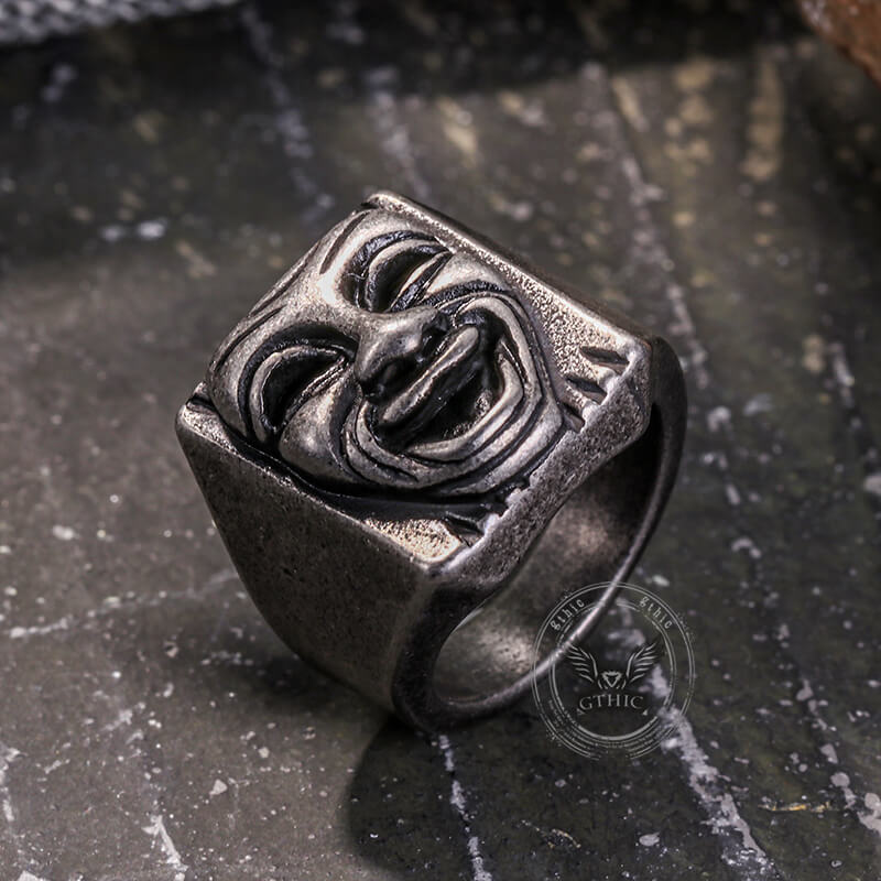 Punk Skull Face Expression Square Stainless Steel Ring