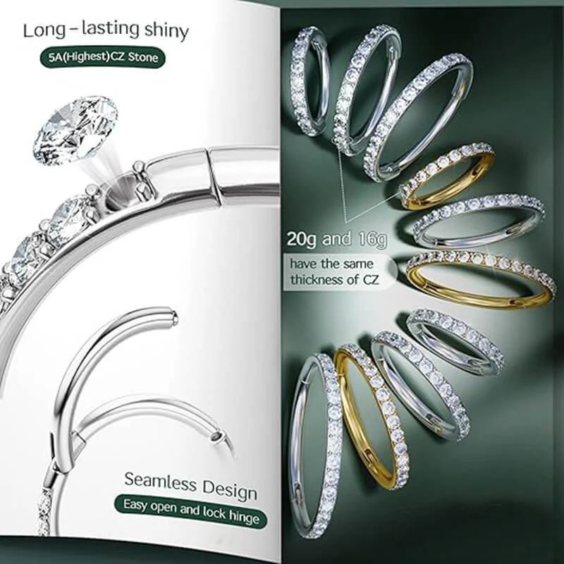 Shiny CZ Ear Bone Auricle Stainless Steel Nose Ring