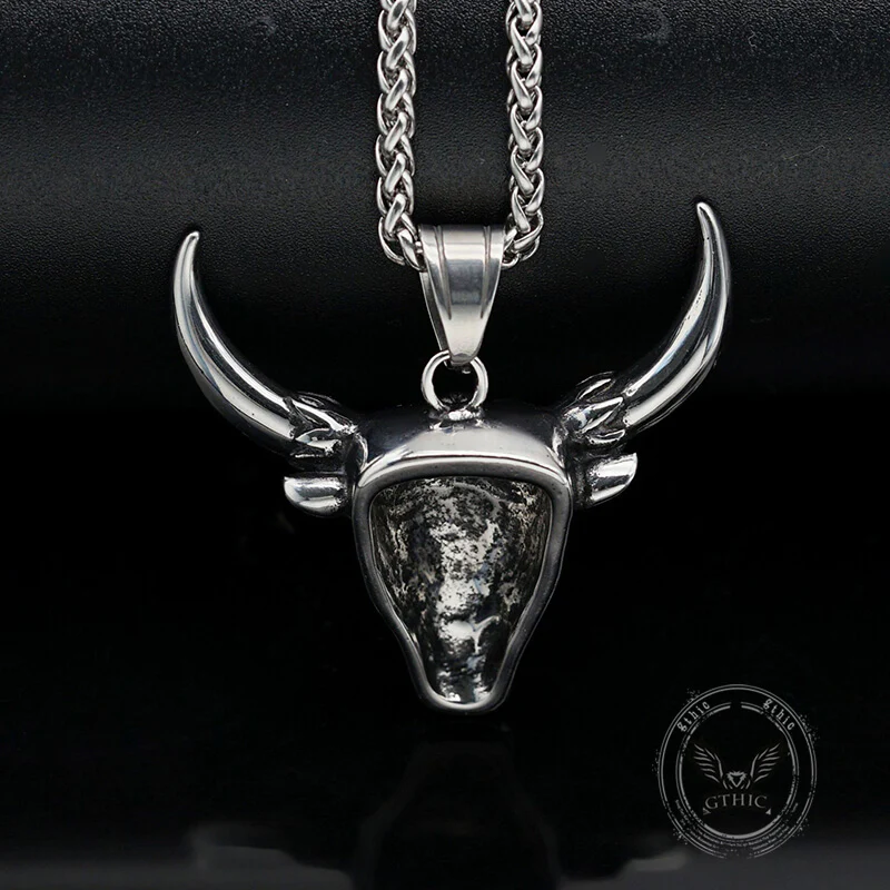 Punk Turquoise Bull Head Stainless Steel Pendant