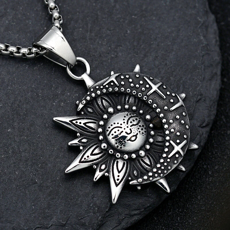 Vintage Smiley Sun Celestial Body Stainless Steel Pendant