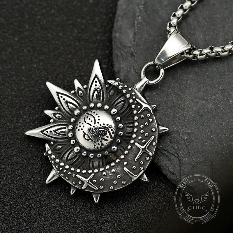 Vintage Smiley Sun Celestial Body Stainless Steel Pendant