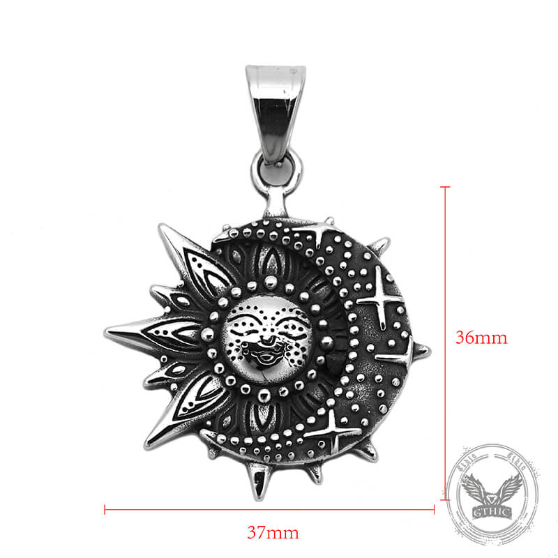 Vintage Smiley Sun Celestial Body Stainless Steel Pendant