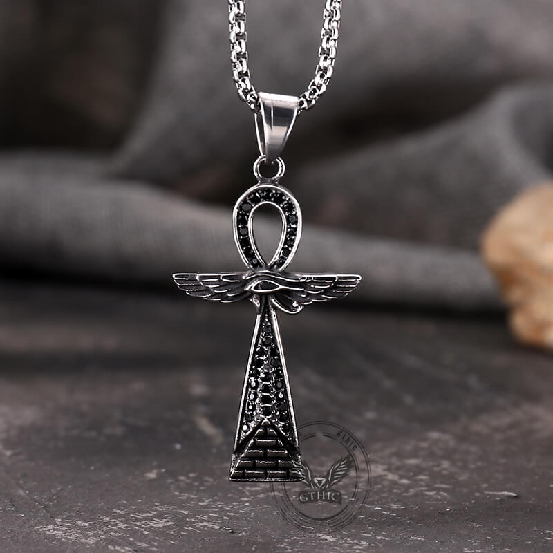 Vintage Cross Pyramid Horus Eye Stainless Steel Pendant