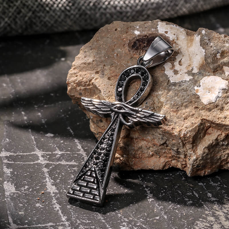 Vintage Cross Pyramid Horus Eye Stainless Steel Pendant