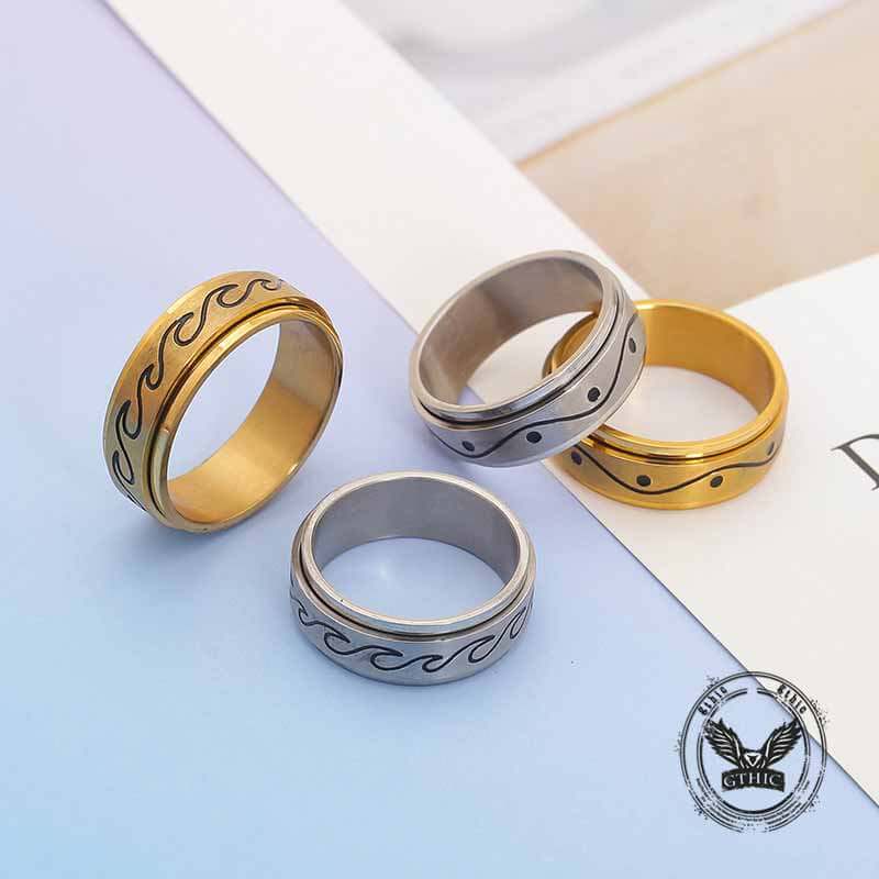 Simple Wave Pattern Stainless Steel Spinner Ring