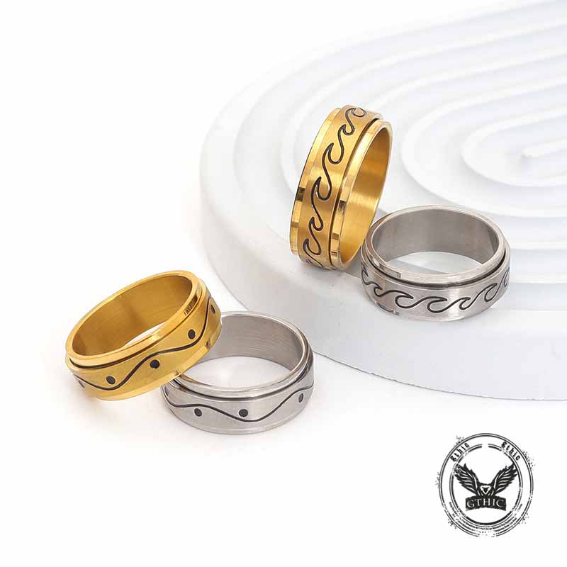 Simple Wave Pattern Stainless Steel Spinner Ring