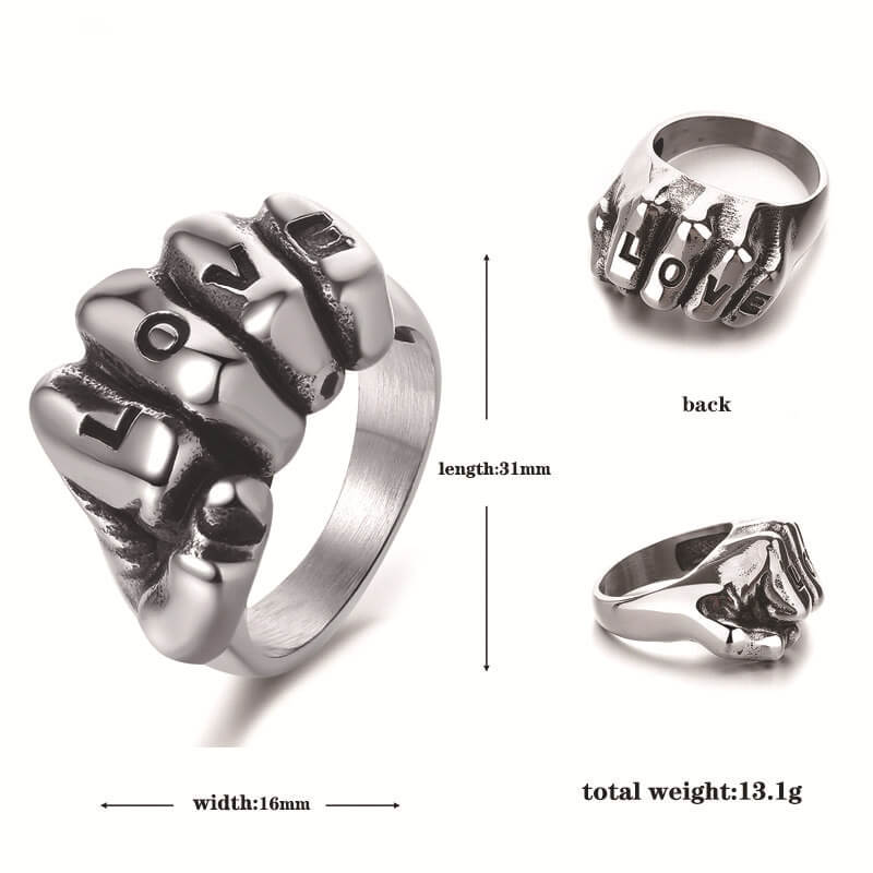 Punk Love Letter Domineering Fist Stainless Steel Ring