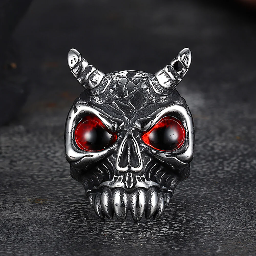 Gothic Horn Skull Devil Eye Stainless Steel Ring