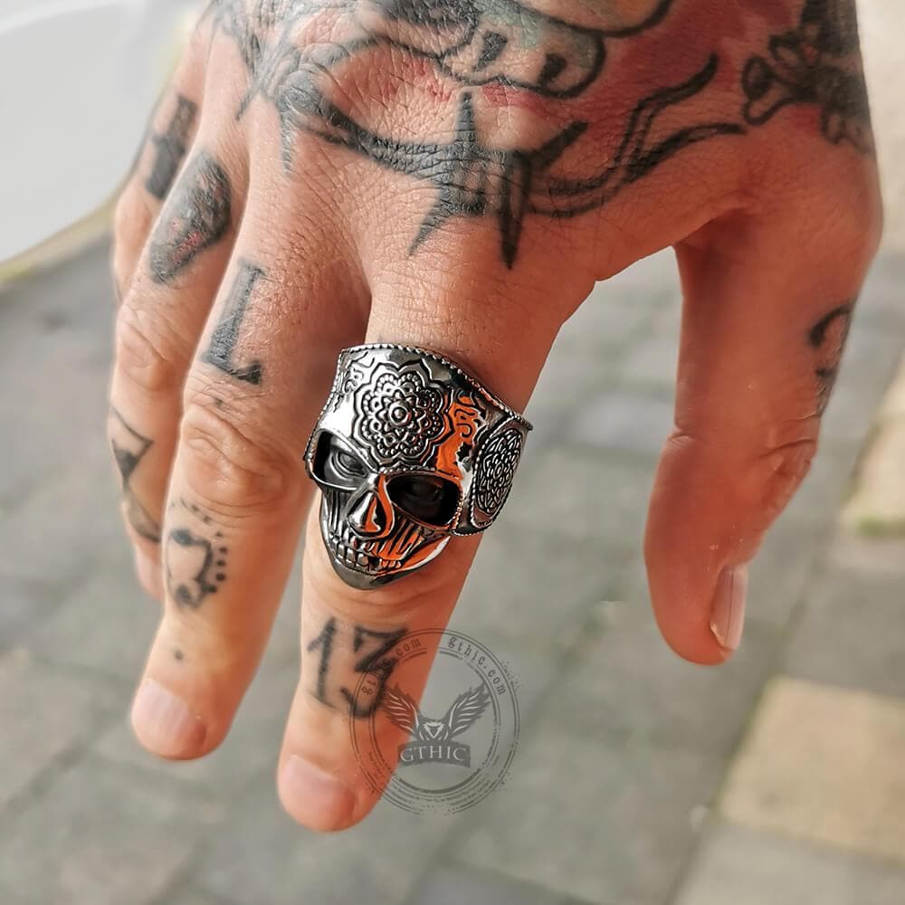 1607-mandala-flower-stainless-steel-skull-ring-2.jpg Mandala Flower Stainless Steel Skull Ring