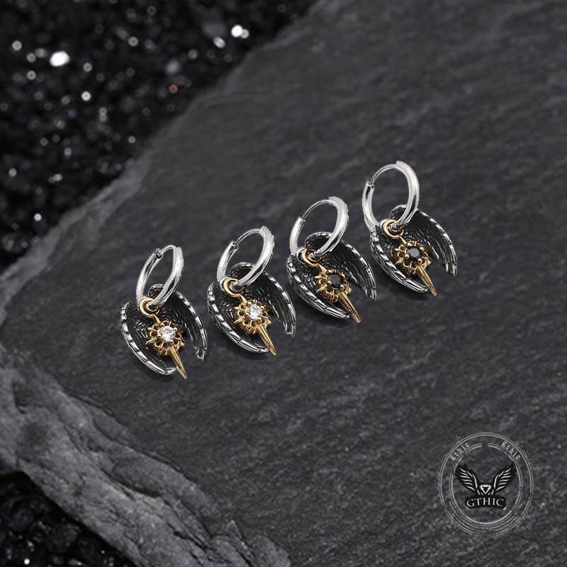 Vintage Angel Wing Cross Star Stainless Steel Earrings
