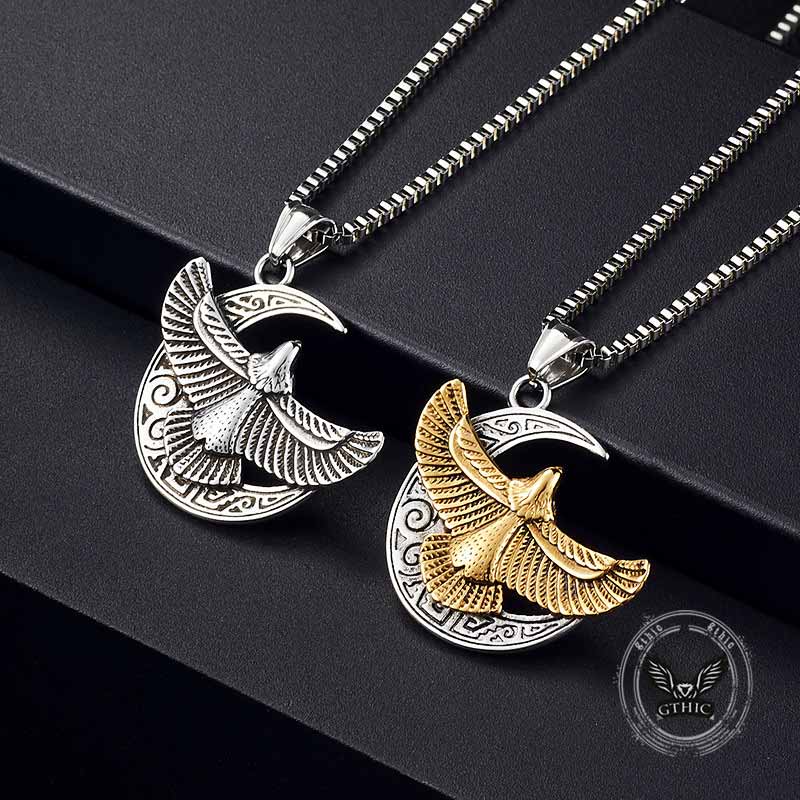 Retro Eagle Moon Stainless Steel Pendant