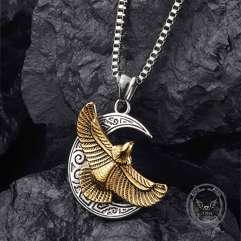 Retro Eagle Moon Stainless Steel Pendant