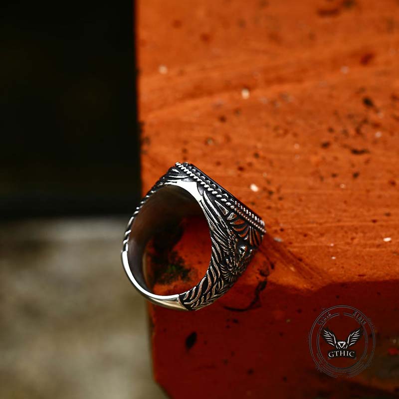 Vintage Black Onyx Eagle Stainless Steel Ring