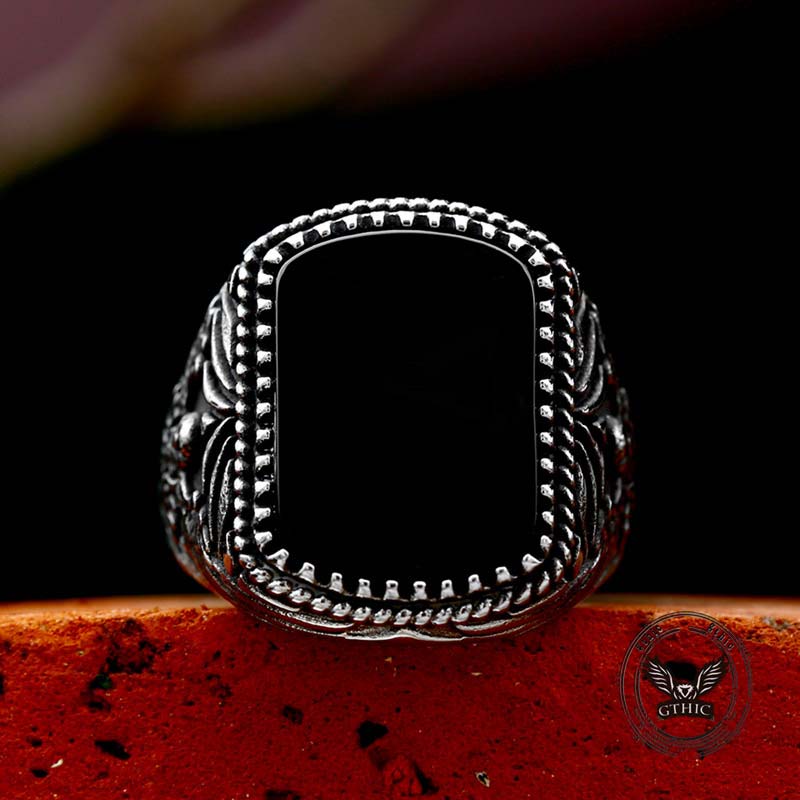 Vintage Black Onyx Eagle Stainless Steel Ring
