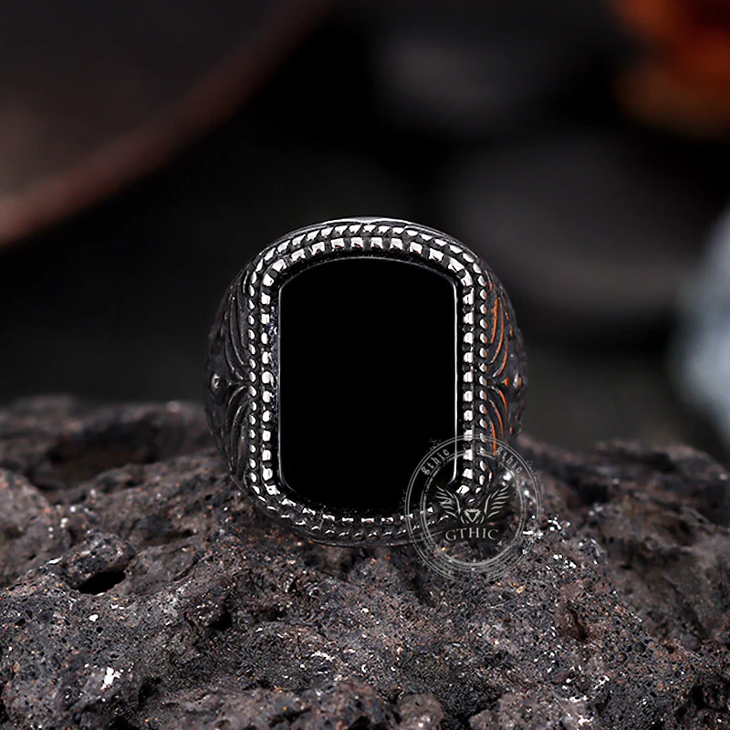 Vintage Black Onyx Eagle Stainless Steel Ring