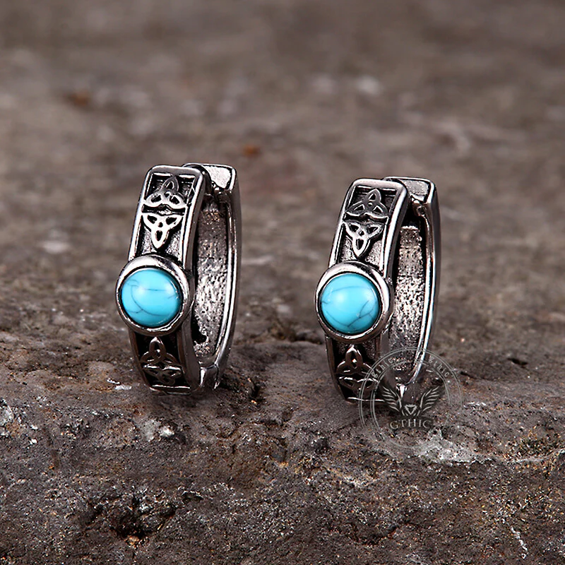 Viking Celtic Knot Turquoise Stainless Steel Hoop Earrings
