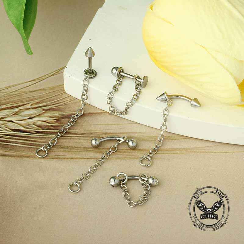 Simple Chain Ball Cone Stainless Steel Lip Piercing