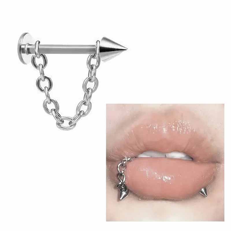 Simple Chain Ball Cone Stainless Steel Lip Piercing