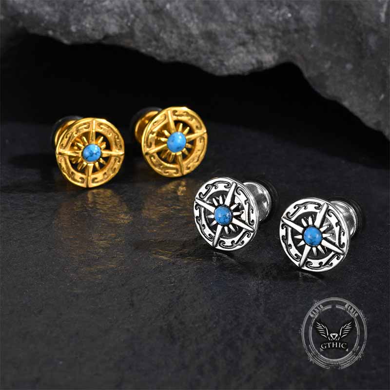 Vintage Turquoise Compass Stainless Steel Earrings