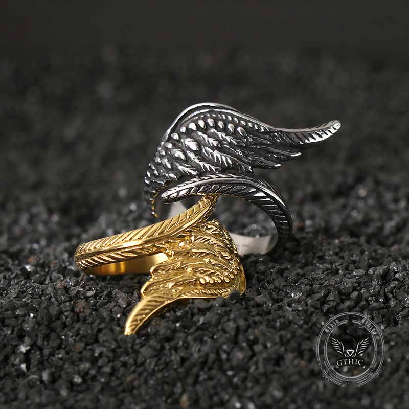 Vintage Feather Guardian Wings Stainless Steel Ring