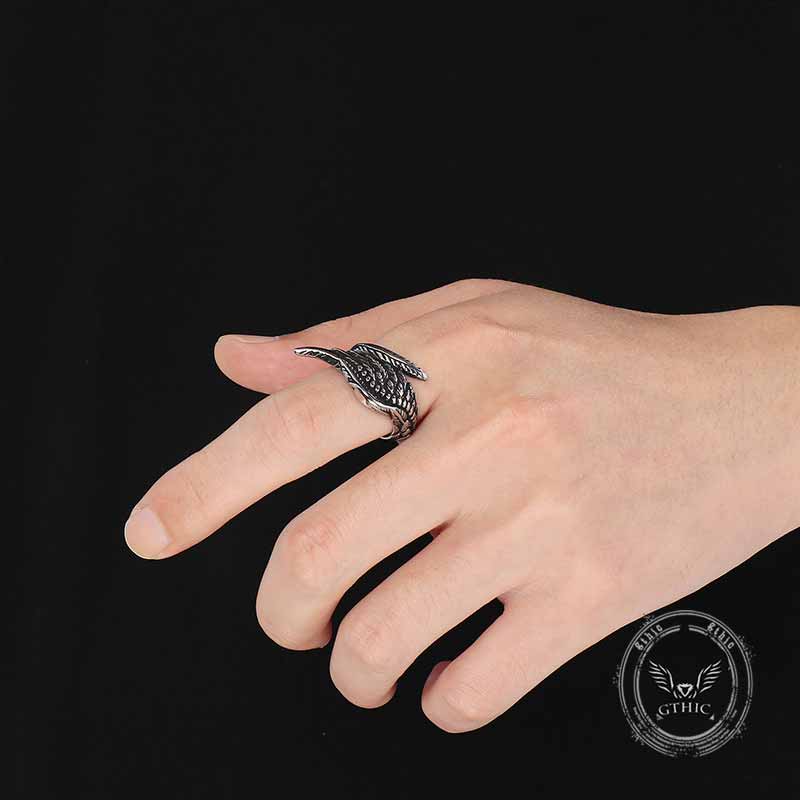 Vintage Feather Guardian Wings Stainless Steel Ring