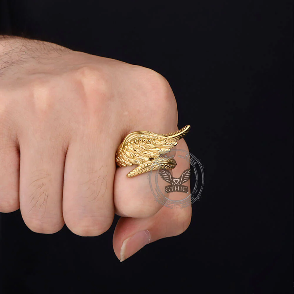 Vintage Feather Guardian Wings Stainless Steel Ring