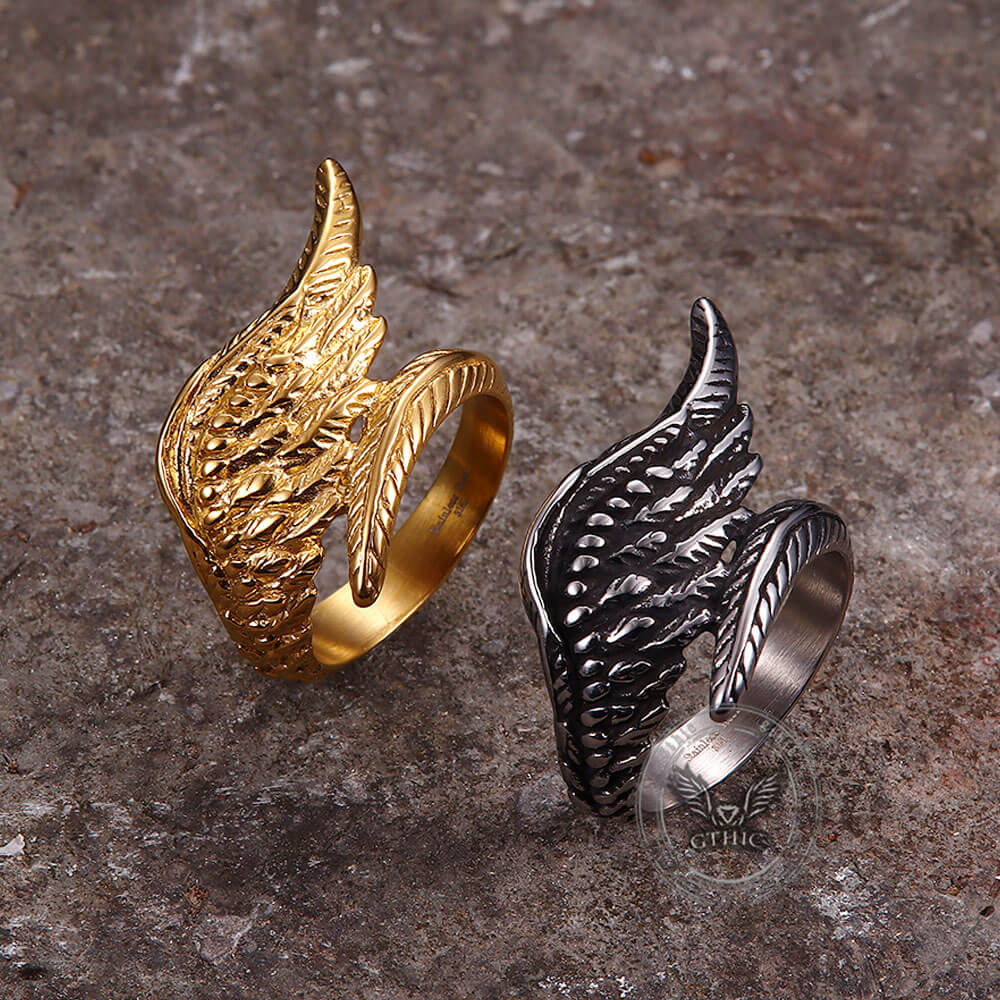 Vintage Feather Guardian Wings Stainless Steel Ring