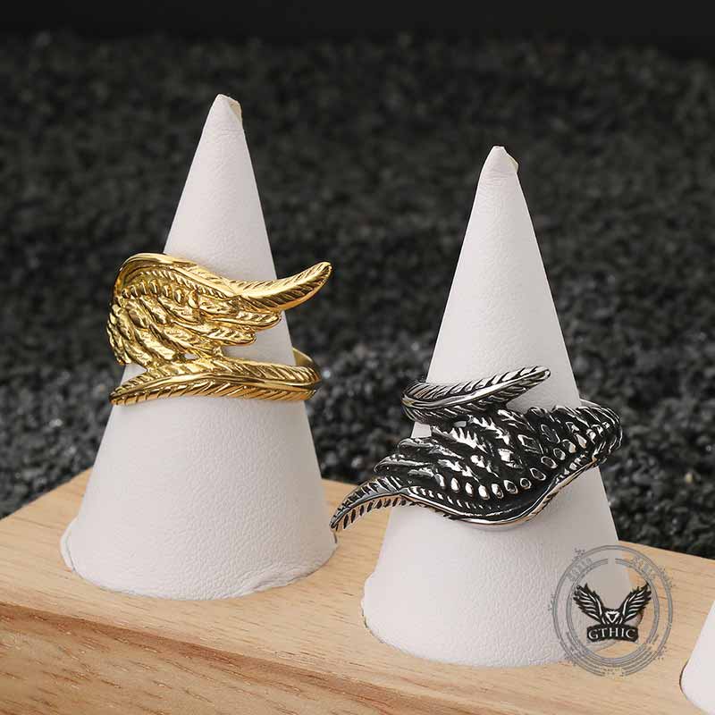 Vintage Feather Guardian Wings Stainless Steel Ring
