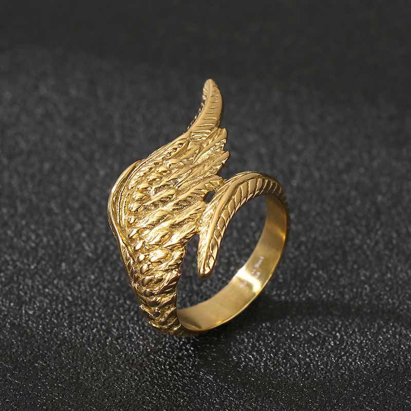 Vintage Feather Guardian Wings Stainless Steel Ring
