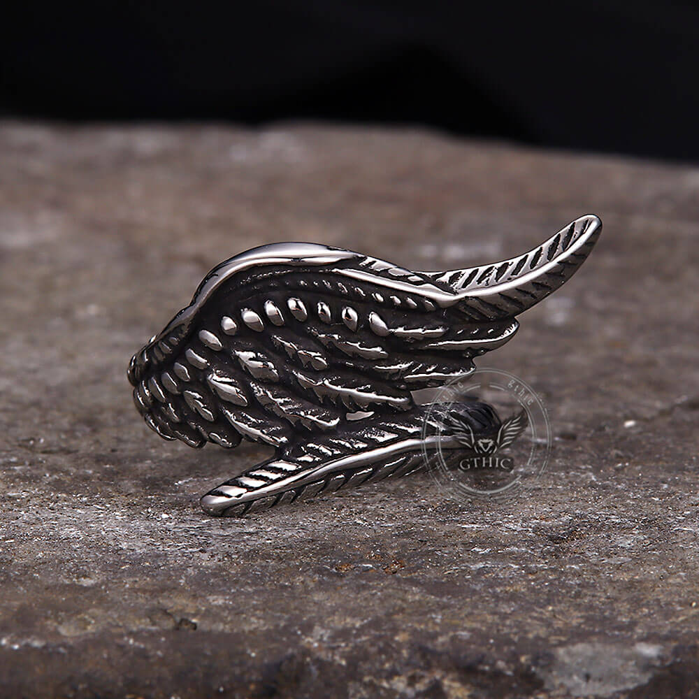 Vintage Feather Guardian Wings Stainless Steel Ring