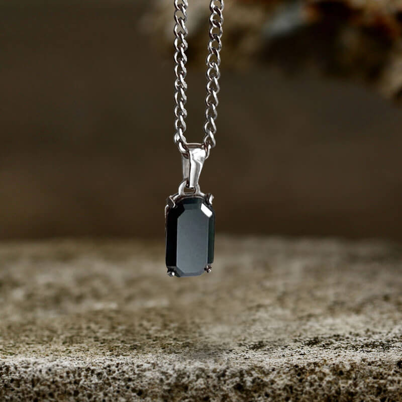 Rectangular Black Zircon Cuban Chain Stainless Steel Pendant