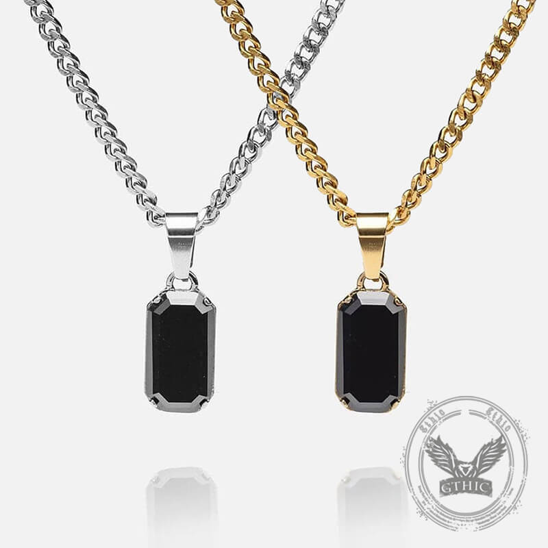 Rectangular Black Zircon Cuban Chain Stainless Steel Pendant