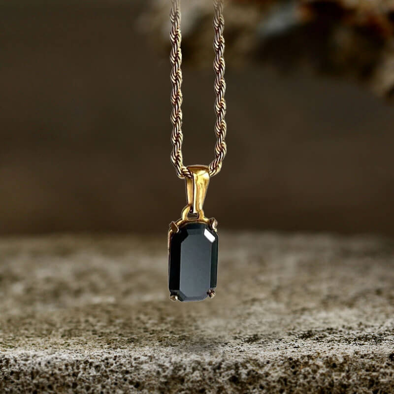 Rectangular Black Zircon Cuban Chain Stainless Steel Pendant