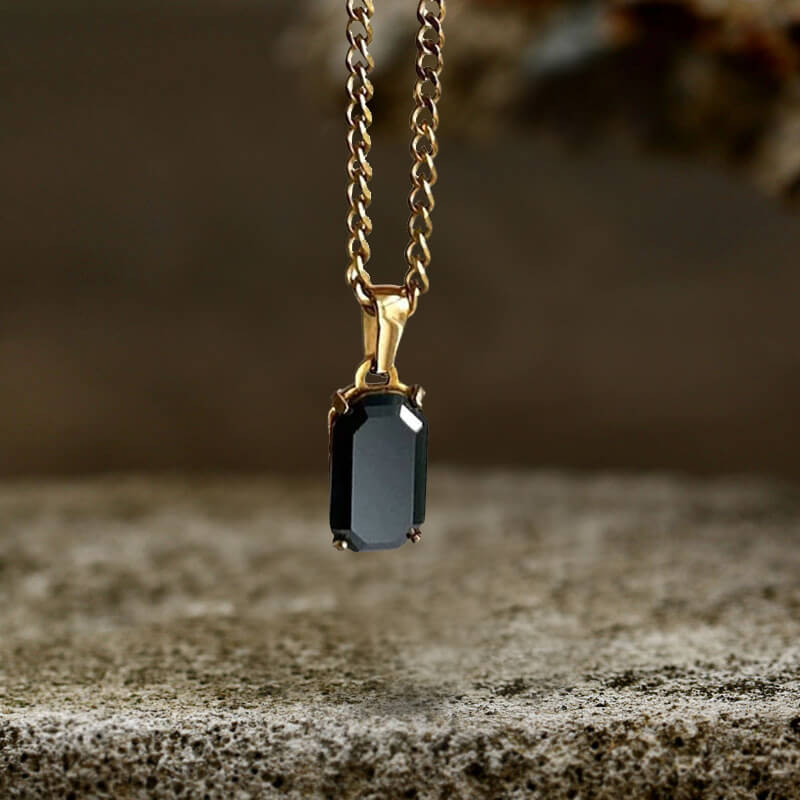 Rectangular Black Zircon Cuban Chain Stainless Steel Pendant