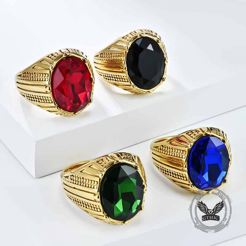 Personalized Oval Glass Gem Stainless Steel Ring