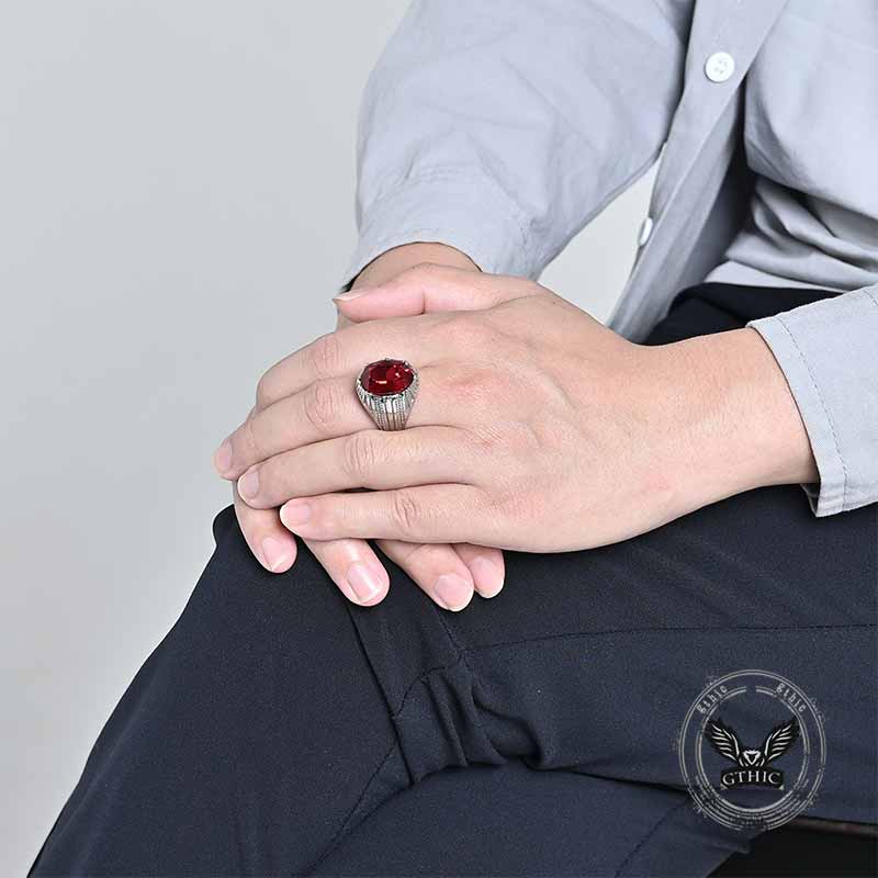 Personalized Oval Glass Gem Stainless Steel Ring