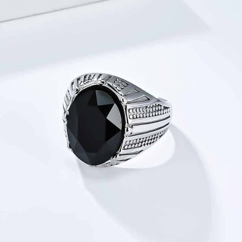 Personalized Oval Glass Gem Stainless Steel Ring