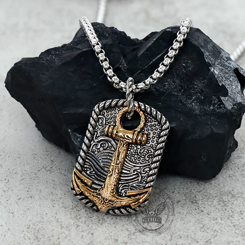 Vintage Wave Anchor Stainless Steel Pendant