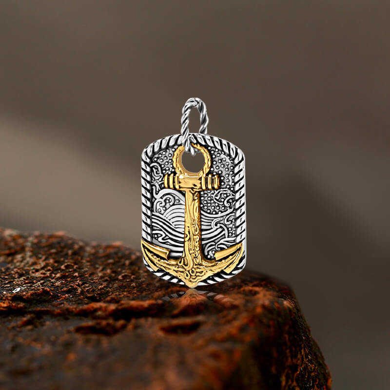 Vintage Wave Anchor Stainless Steel Pendant