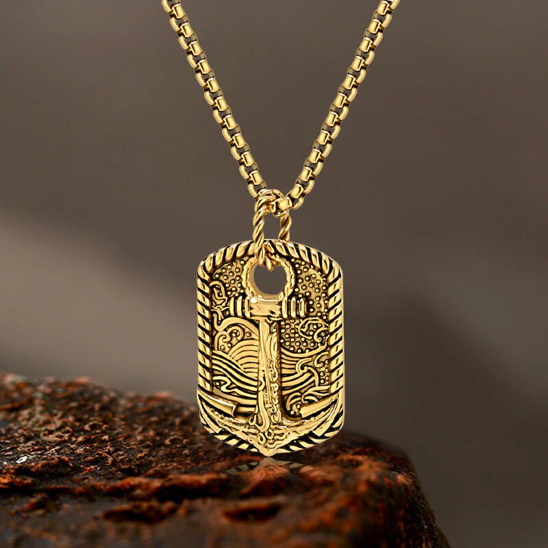 Vintage Wave Anchor Stainless Steel Pendant