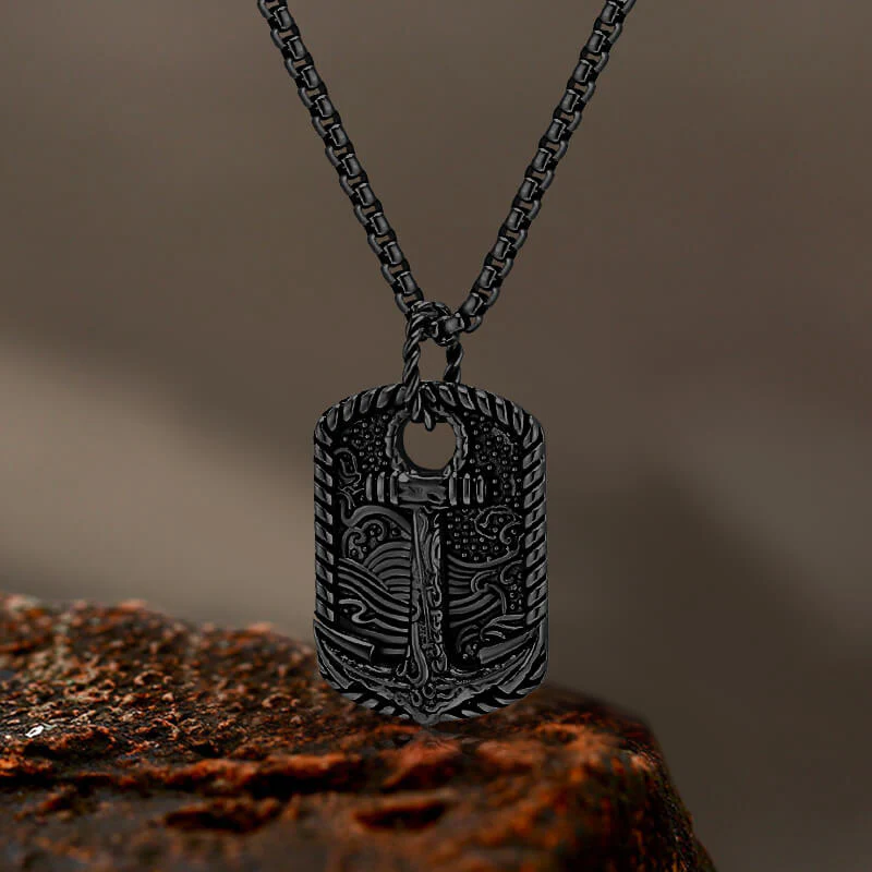 Vintage Wave Anchor Stainless Steel Pendant