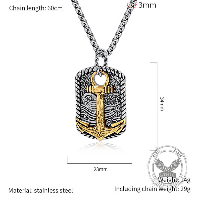 Vintage Wave Anchor Stainless Steel Pendant