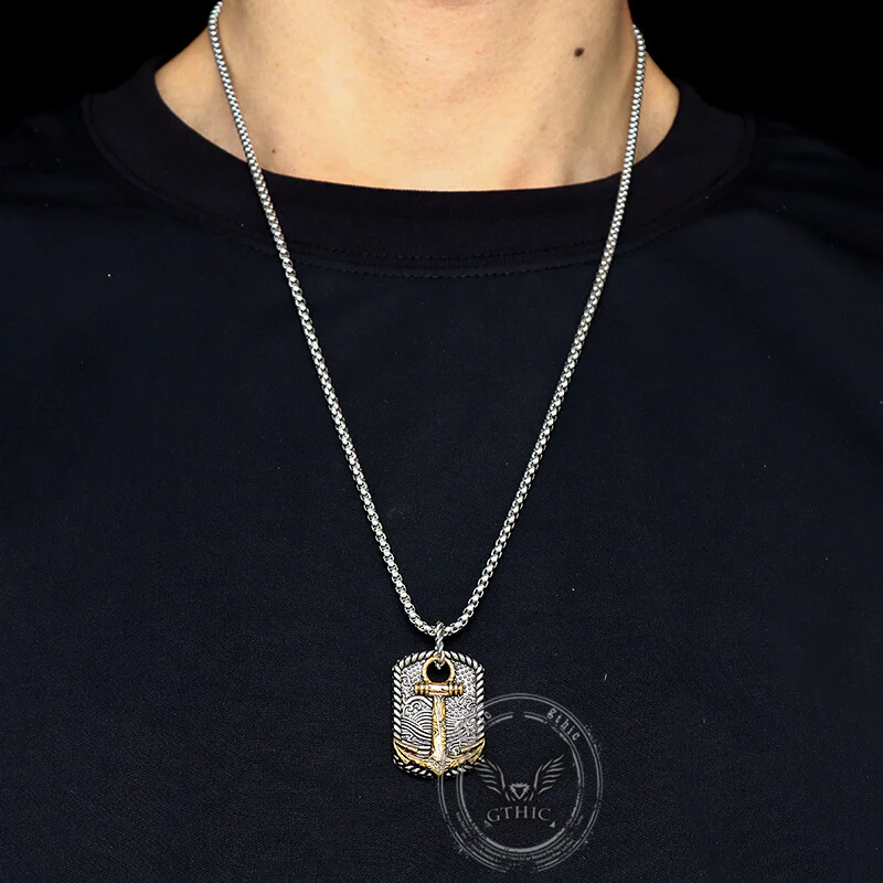 Vintage Wave Anchor Stainless Steel Pendant